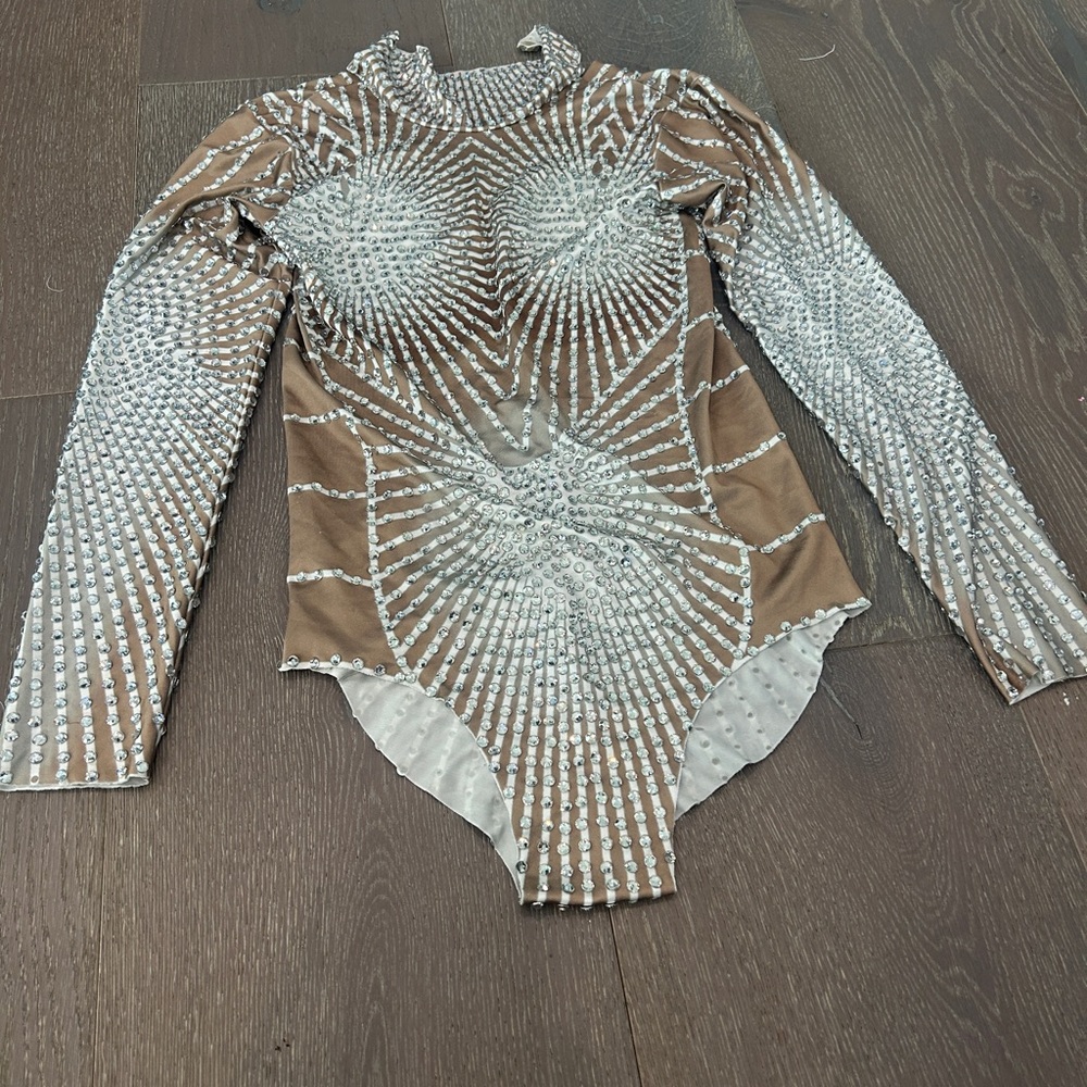 Elegant Silver and Tan Women's Bodysuit